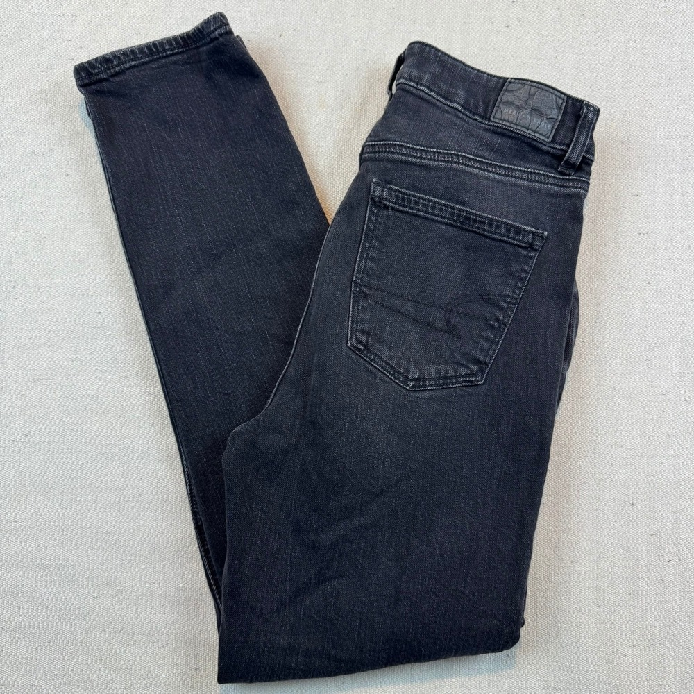 American Eagle 0 Short Jeans Women Black Distressed Mom High Rise Tapered